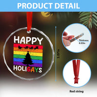 Funny LGBT Xmas Crystal Glass Ornament Happy Holigays Rainbow Stripes Unicorn Santa TS11