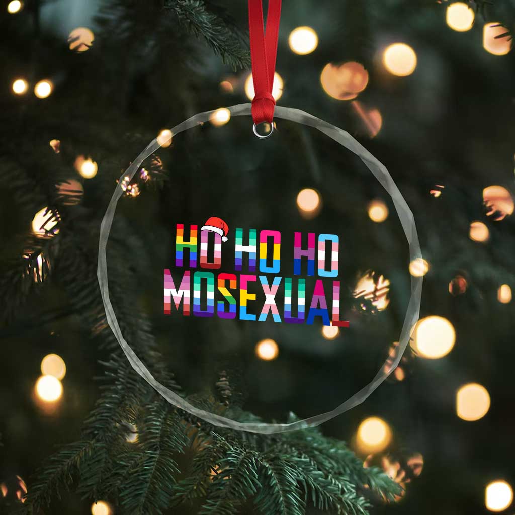 Funny LGBT Xmas Crystal Glass Ornament Ho Ho Ho Mosexual LGBT Flag TS11