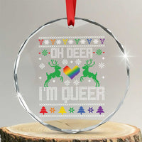Funny LGBT Xmas Crystal Glass Ornament Oh Deer I'm Queer Rainbow LGBT Flag TS11