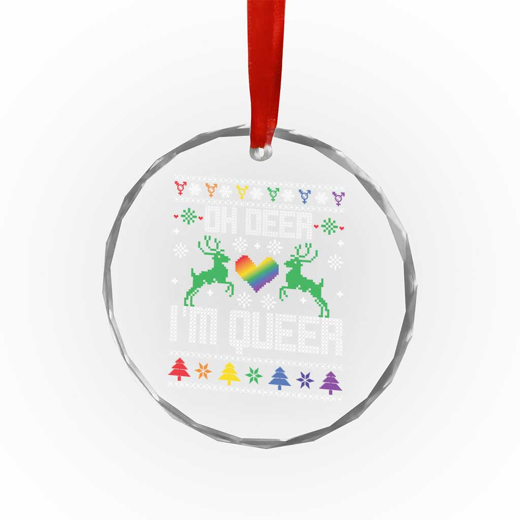 Funny LGBT Xmas Crystal Glass Ornament Oh Deer I'm Queer Rainbow LGBT Flag TS11