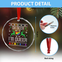 Funny LGBT Xmas Crystal Glass Ornament Oh Deer I'm Queer Rainbow LGBT Flag TS11