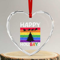 Funny LGBT Xmas Heart Crystal Glass Ornament Happy Holigays Rainbow Stripes Unicorn Santa - Wonder Print Shop