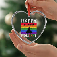 Funny LGBT Xmas Heart Crystal Glass Ornament Happy Holigays Rainbow Stripes Unicorn Santa - Wonder Print Shop