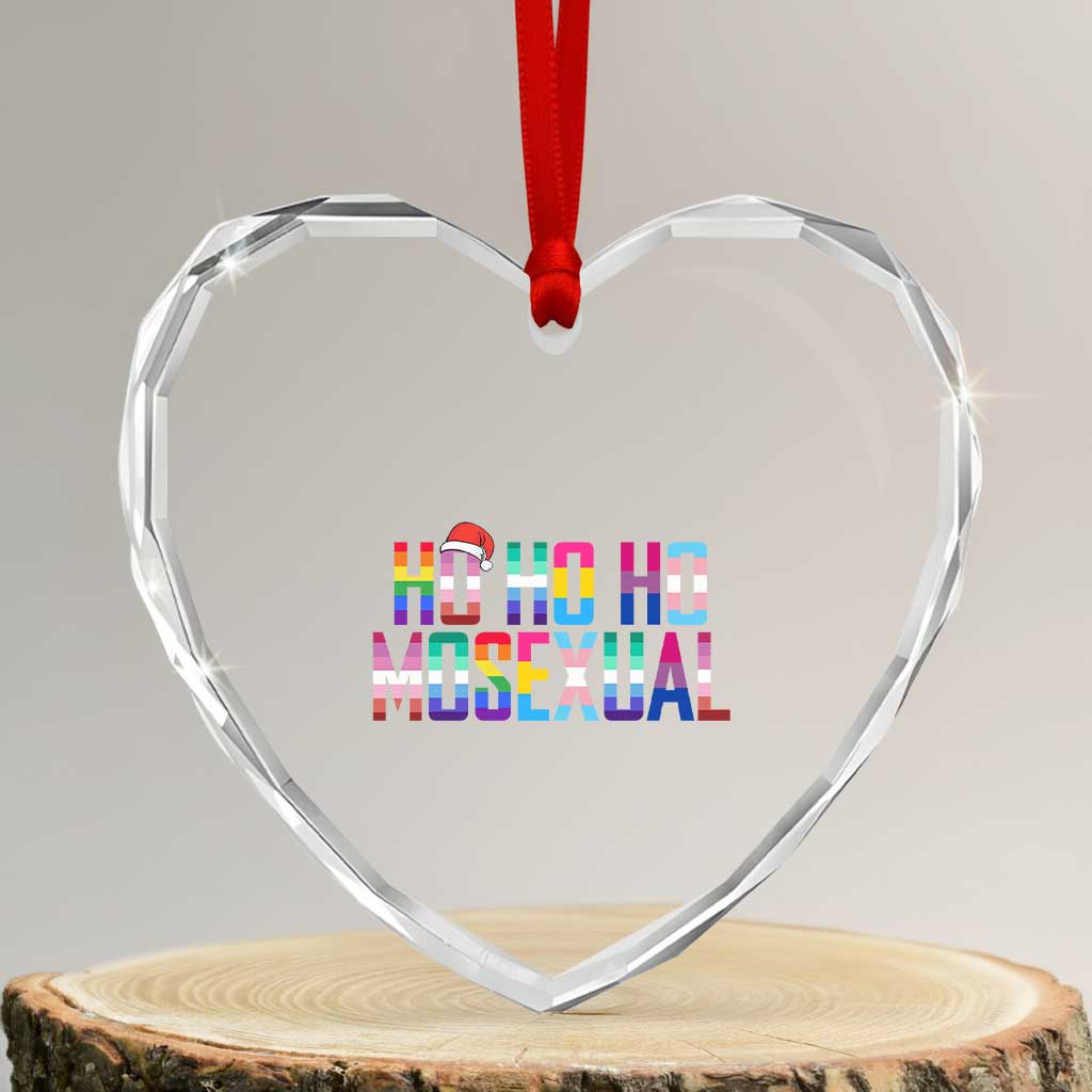 Funny LGBT Xmas Heart Crystal Glass Ornament Ho Ho Ho Mosexual LGBT Flag - Wonder Print Shop