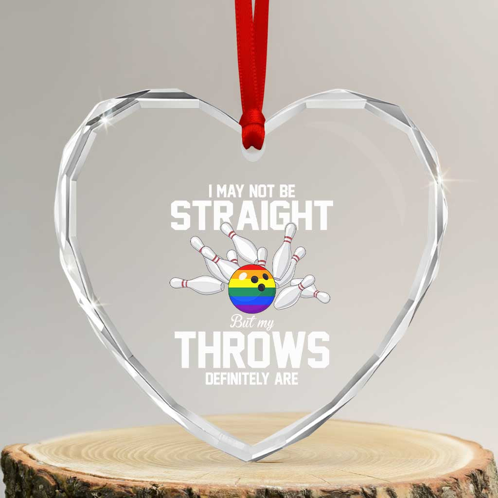 Funny LGBTQ Bowling Heart Crystal Glass Ornament I May Not Be Straight But My Throws Are