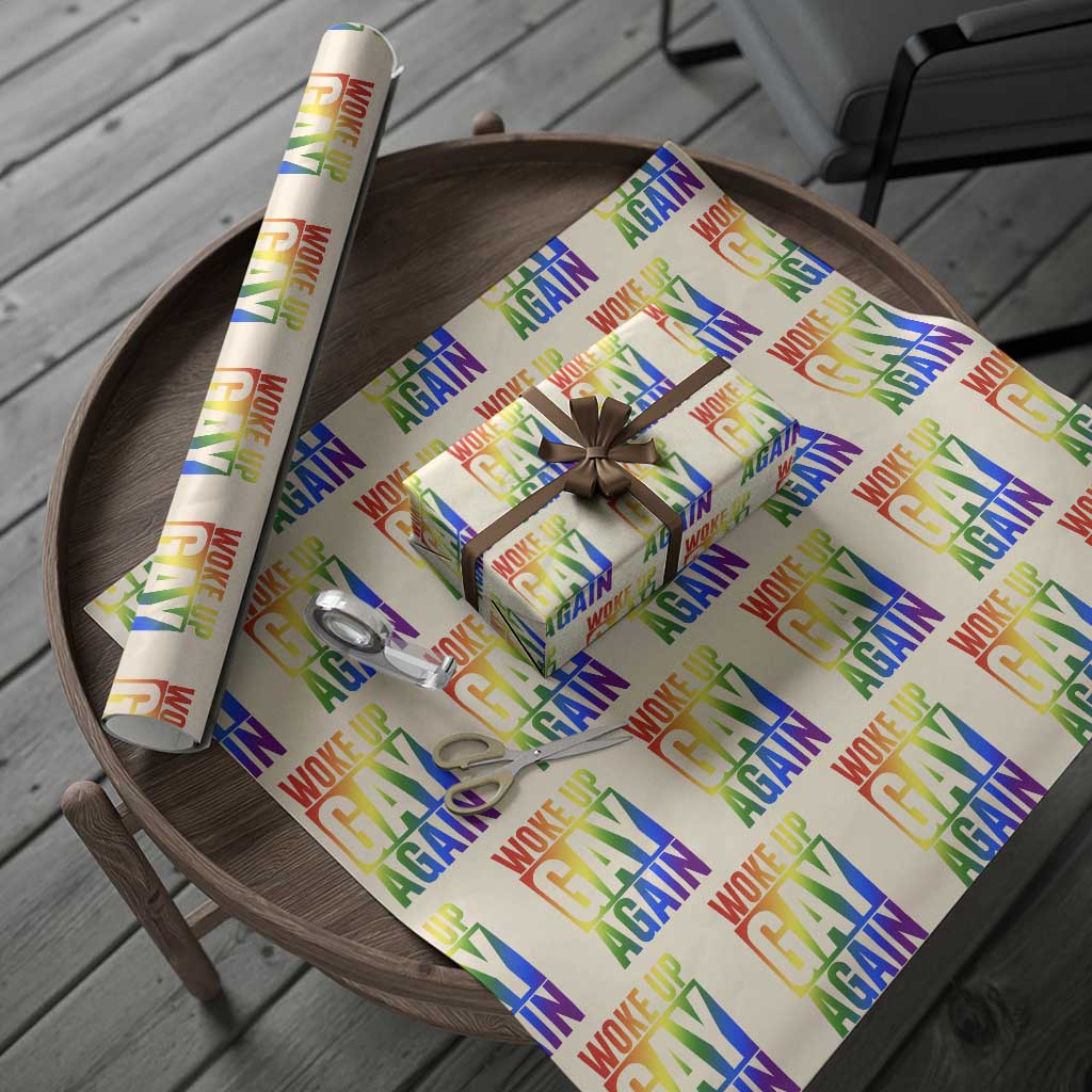Funny LGBTQ Pride Month Wrapping Paper Roll Woke Up Gay Again