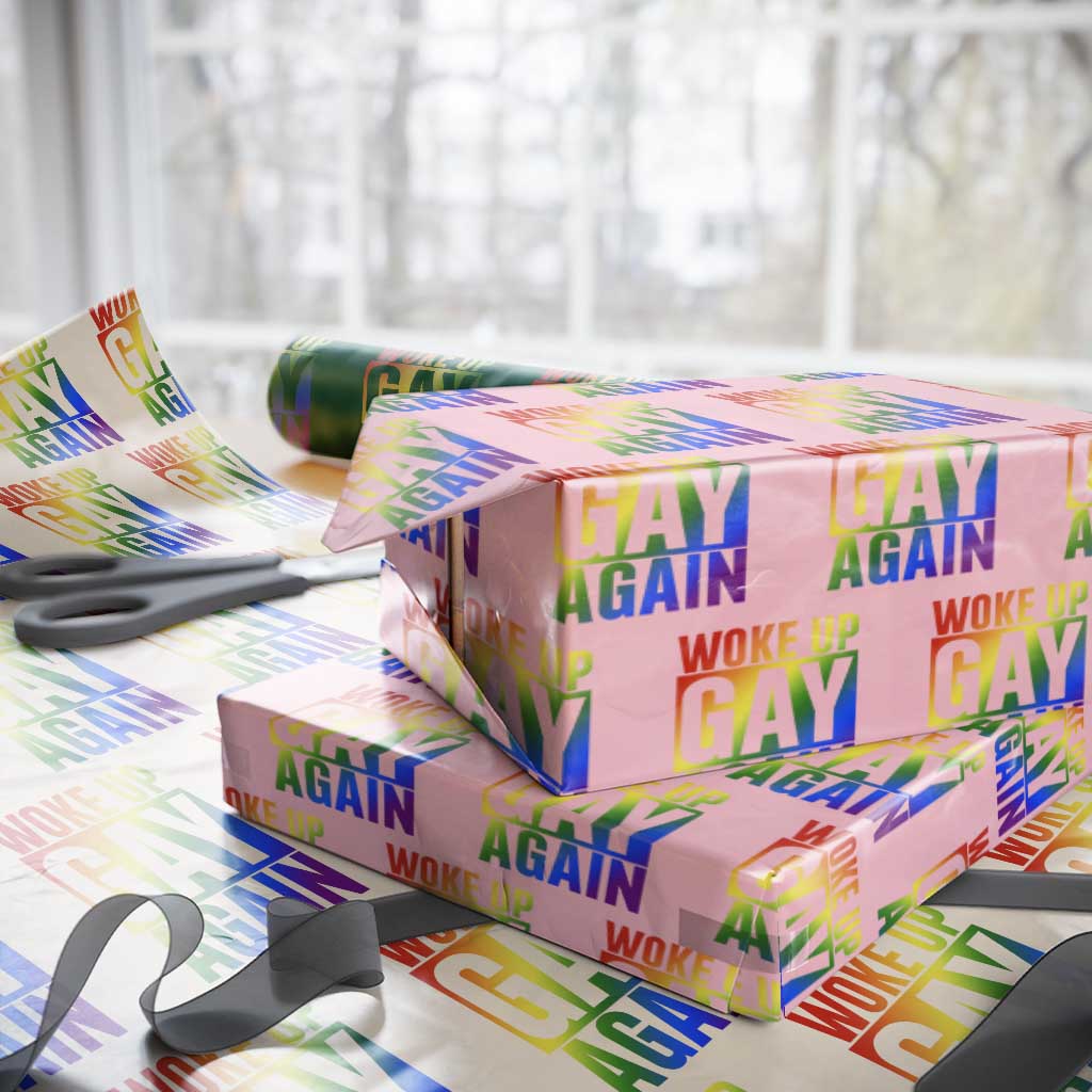Funny LGBTQ Pride Month Wrapping Paper Roll Woke Up Gay Again