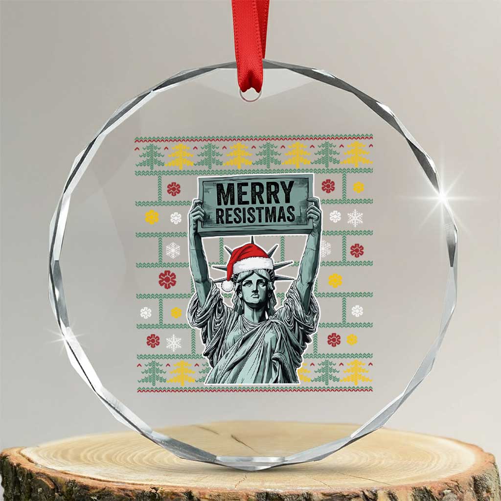 Funny Liberty Statue Ugly Sweater Gift Crystal Glass Ornament Merry Resistmas - Wonder Print Shop