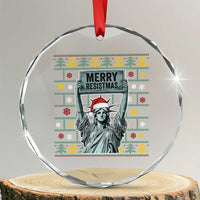 Funny Liberty Statue Ugly Sweater Gift Crystal Glass Ornament Merry Resistmas - Wonder Print Shop