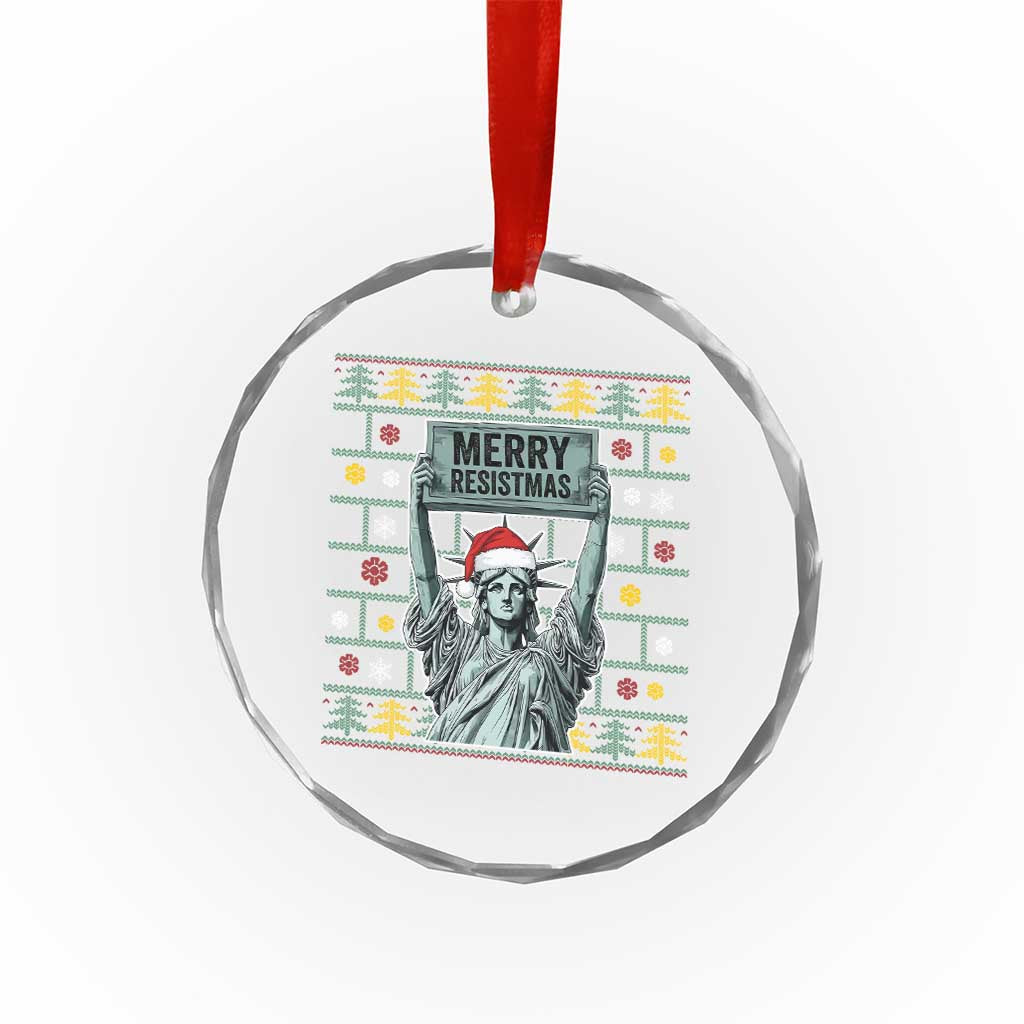 Funny Liberty Statue Ugly Sweater Gift Crystal Glass Ornament Merry Resistmas - Wonder Print Shop
