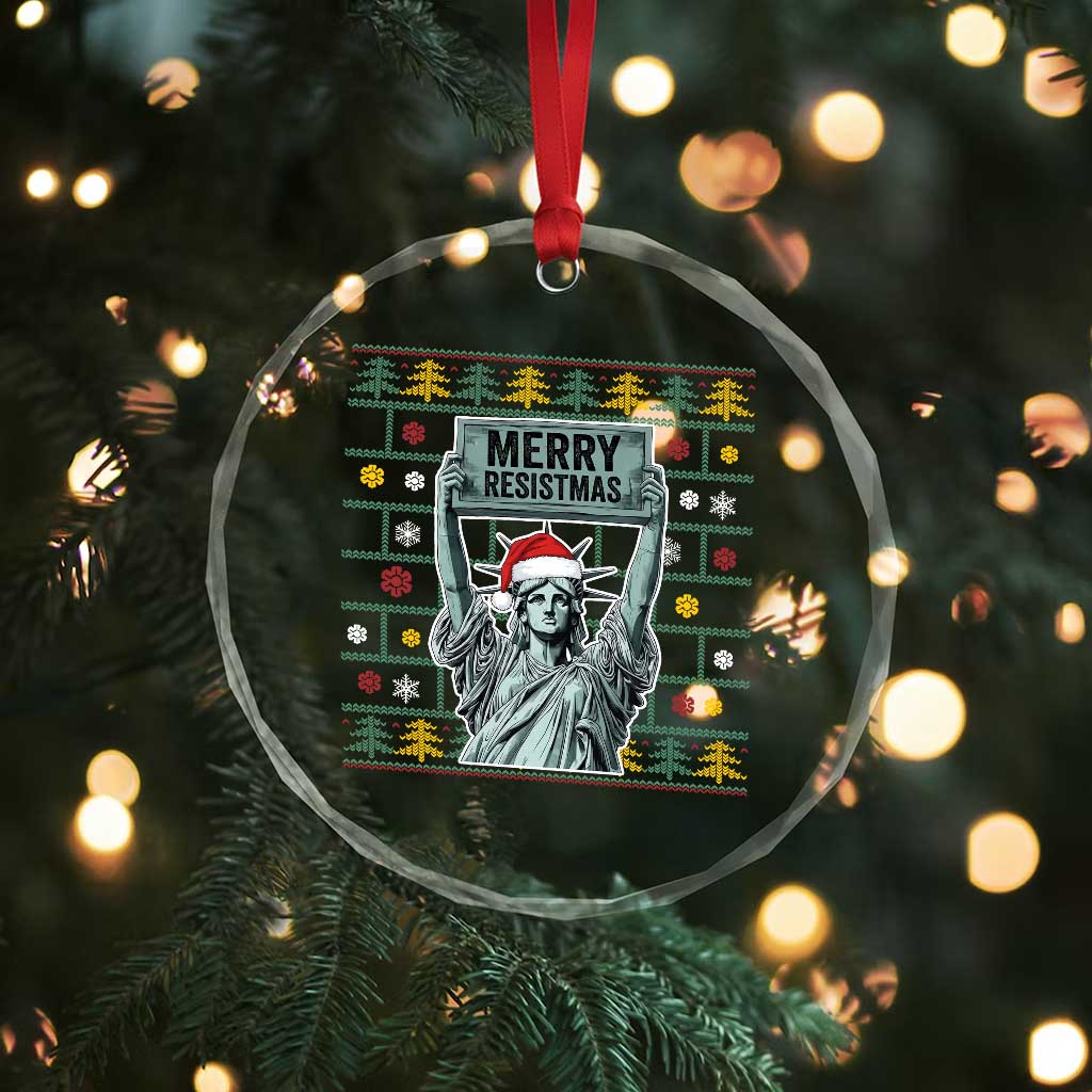 Funny Liberty Statue Ugly Sweater Gift Crystal Glass Ornament Merry Resistmas - Wonder Print Shop