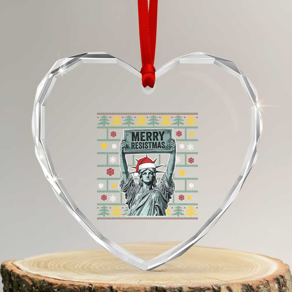 Funny Liberty Statue Ugly Sweater Gift Heart Crystal Glass Ornament Merry Resistmas - Wonder Print Shop