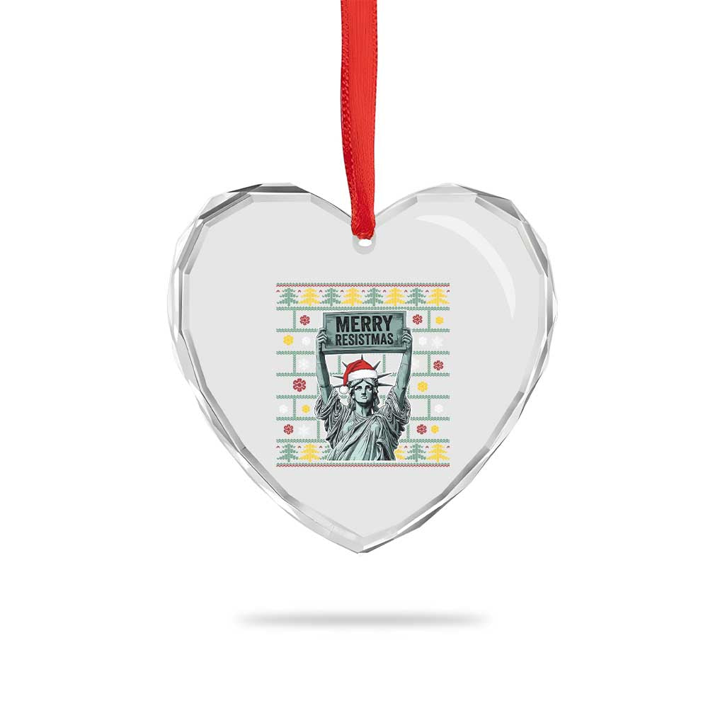 Funny Liberty Statue Ugly Sweater Gift Heart Crystal Glass Ornament Merry Resistmas - Wonder Print Shop