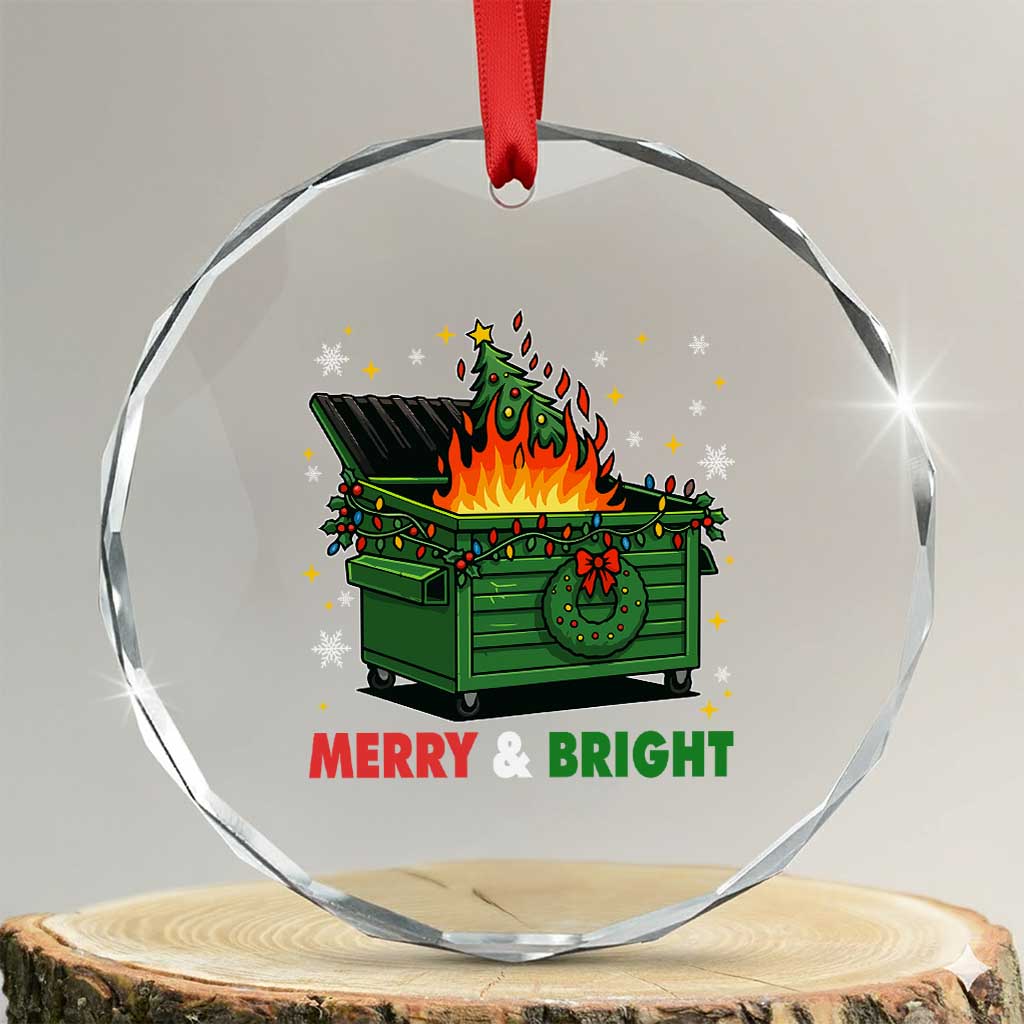 Funny Lil Dumpster Fire Christmas Crystal Glass Ornament Merry And Bright Xmas Tree - Wonder Print Shop