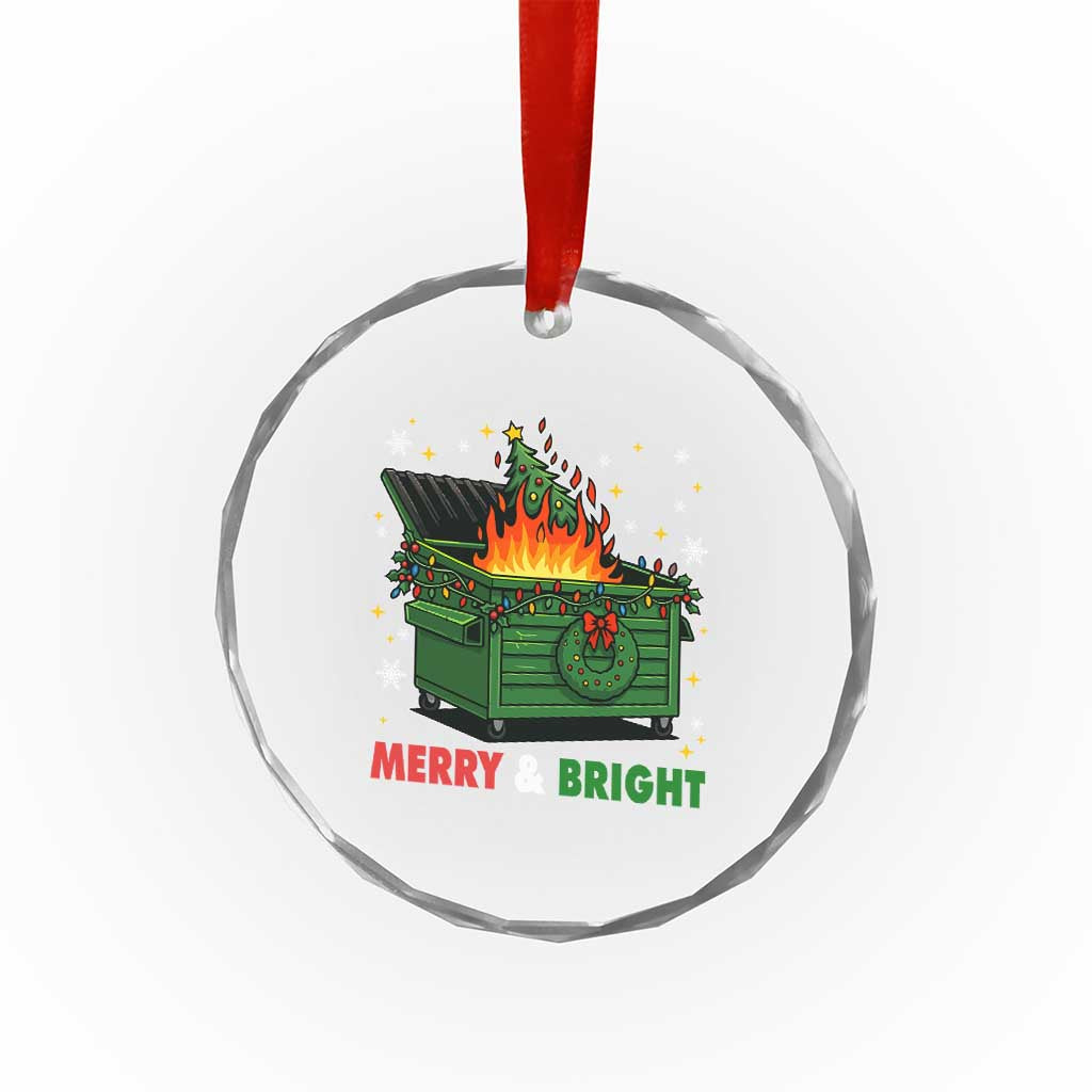 Funny Lil Dumpster Fire Christmas Crystal Glass Ornament Merry And Bright Xmas Tree - Wonder Print Shop