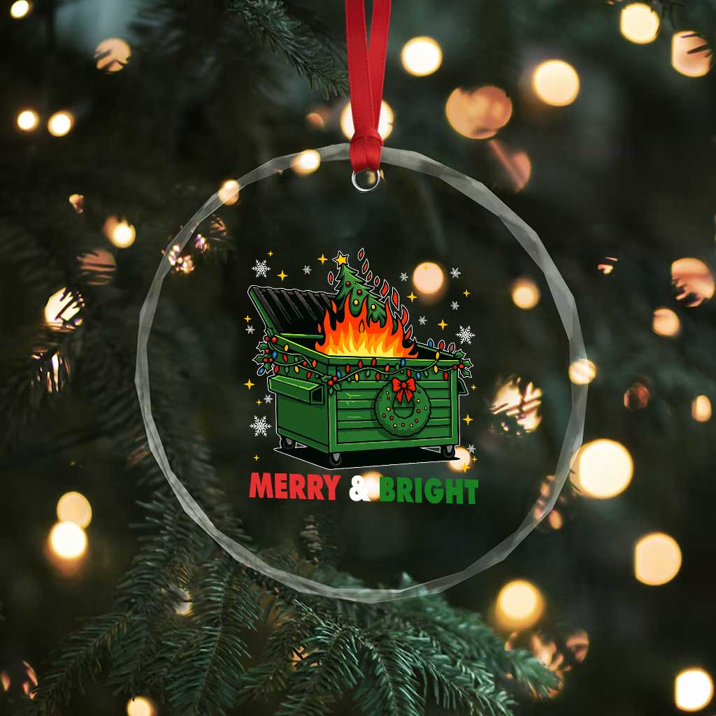 Funny Lil Dumpster Fire Christmas Crystal Glass Ornament Merry And Bright Xmas Tree - Wonder Print Shop