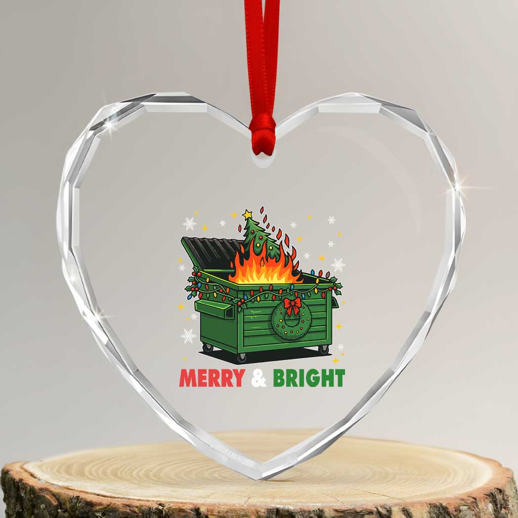 Funny Lil Dumpster Fire Christmas Heart Crystal Glass Ornament Merry And Bright Xmas Tree - Wonder Print Shop