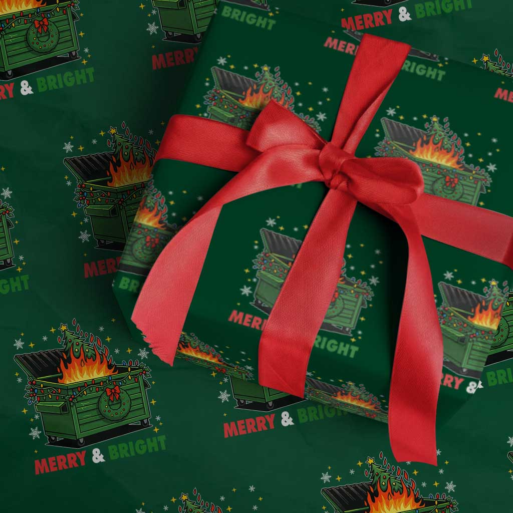 Funny Lil Dumpster Fire Christmas Wrapping Paper Roll Merry And Bright Xmas Tree - Wonder Print Shop