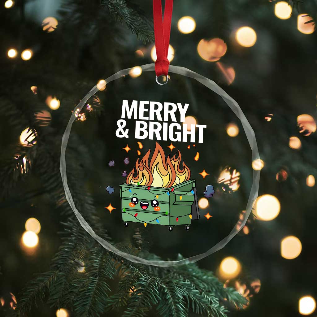 Funny Lil Fire Dumpster Christmas Crystal Glass Ornament Merry And Bright Xmas Led Lights - Wonder Print Shop