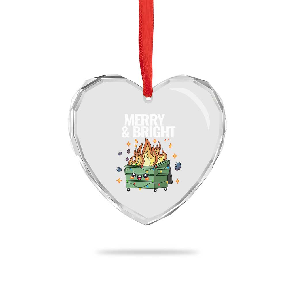 Funny Lil Fire Dumpster Christmas Heart Crystal Glass Ornament Merry And Bright Xmas Led Lights - Wonder Print Shop