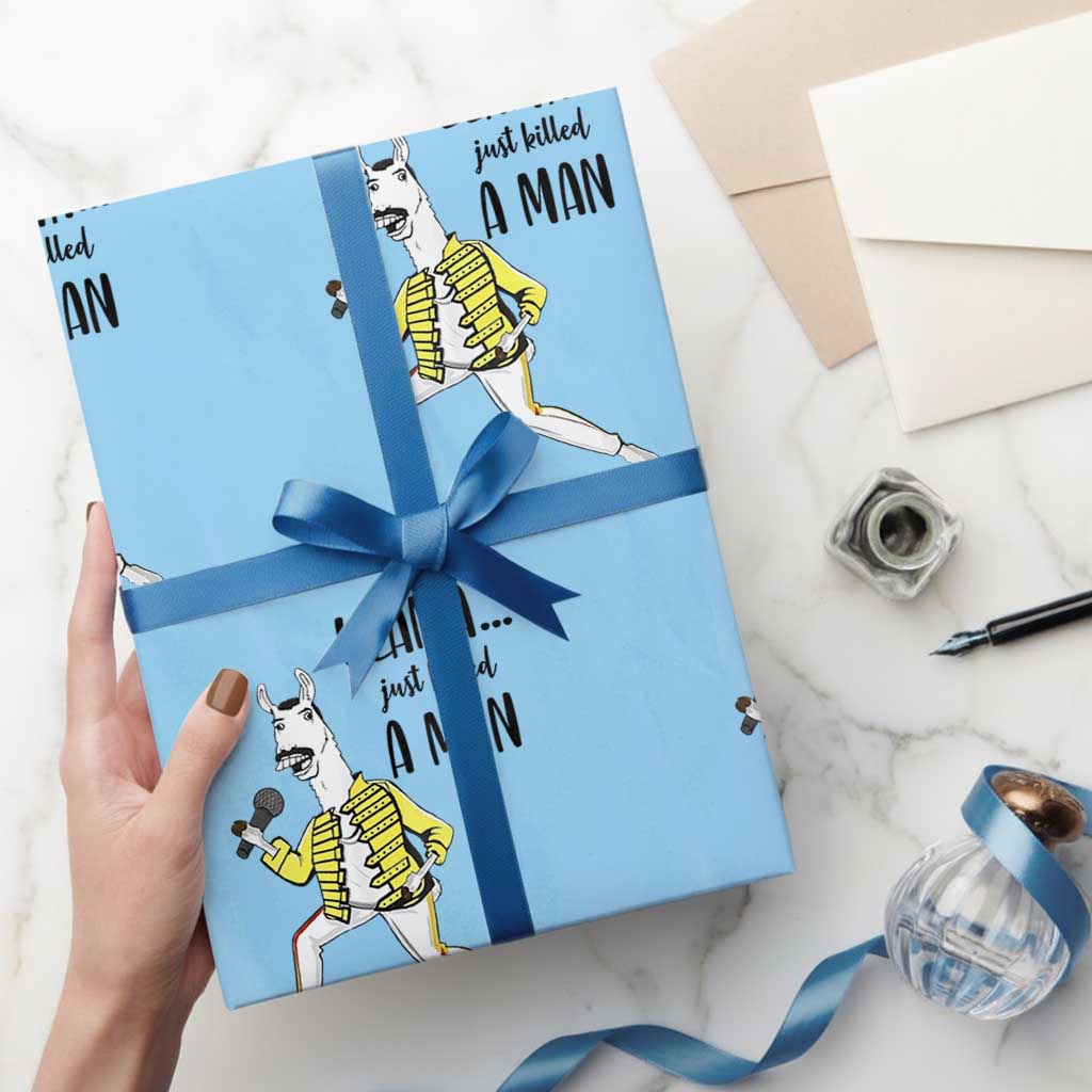 Funny Llama Just Killed a Man Wrapping Paper Roll Singing Animal Pun Internet Meme - Wonder Print Shop