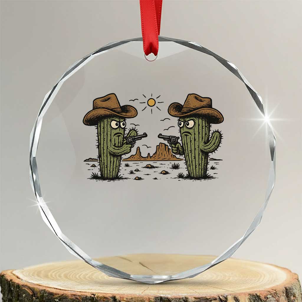 Funny Lone Star Cactus Cowboy Gunfight Gift Crystal Glass Ornament - Wonder Print Shop