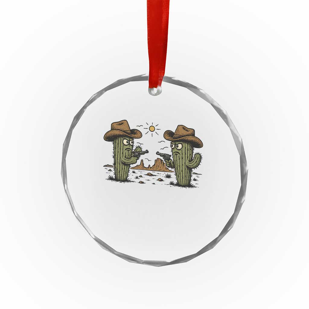 Funny Lone Star Cactus Cowboy Gunfight Gift Crystal Glass Ornament TS12