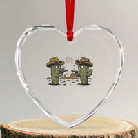 Funny Lone Star Cactus Cowboy Gunfight Gift Heart Crystal Glass Ornament - Wonder Print Shop