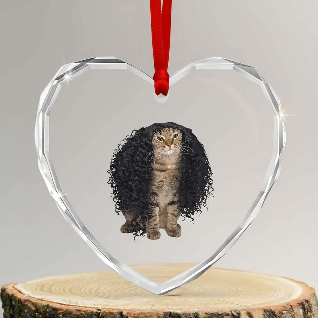 Funny Long Curly Hair Wig Cat Soccer Fans Heart Crystal Glass Ornament Football Meme Sports Humor
