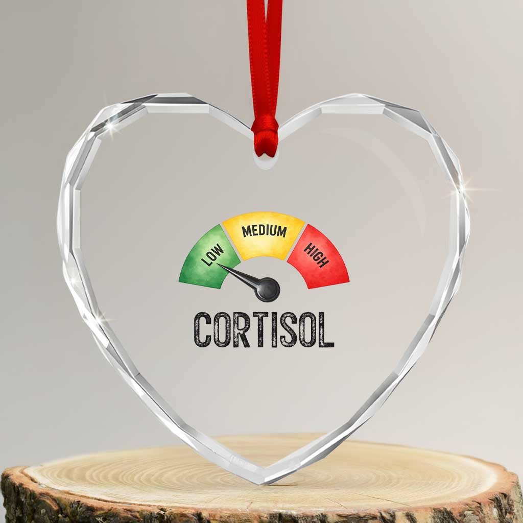 Funny Low Cortisol Stress Meter Heart Crystal Glass Ornament Low Medium High Anxiety Humor