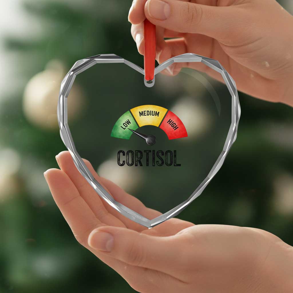 Funny Low Cortisol Stress Meter Heart Crystal Glass Ornament Low Medium High Anxiety Humor