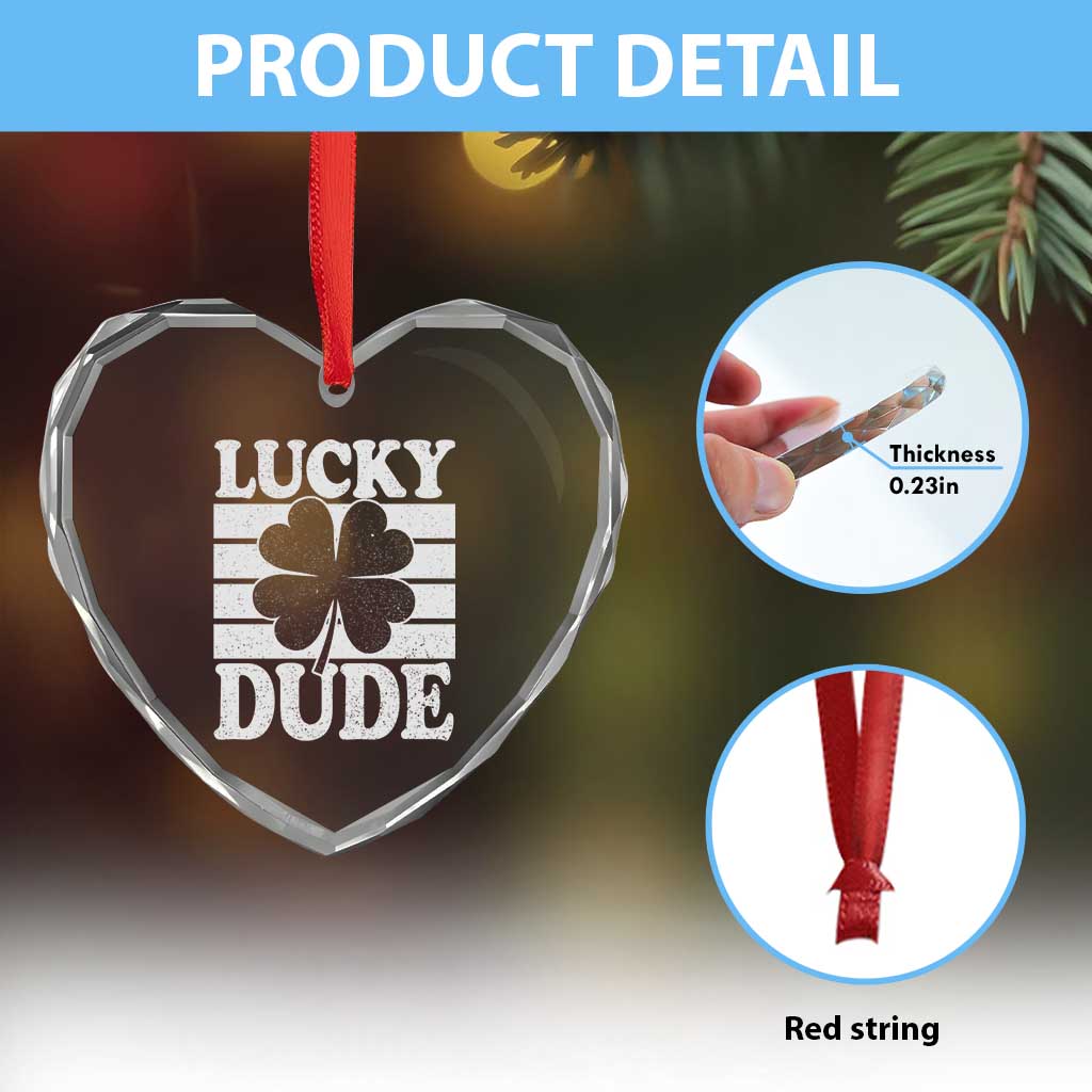 Funny Lucky Dude Heart Crystal Glass Ornament Irish Boys St Patricks Day