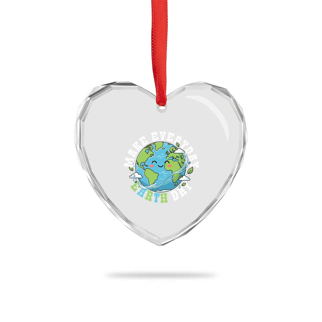 Funny Make Earth Day Every Day Heart Crystal Glass Ornament Cute Environmental Awareness Earth Day