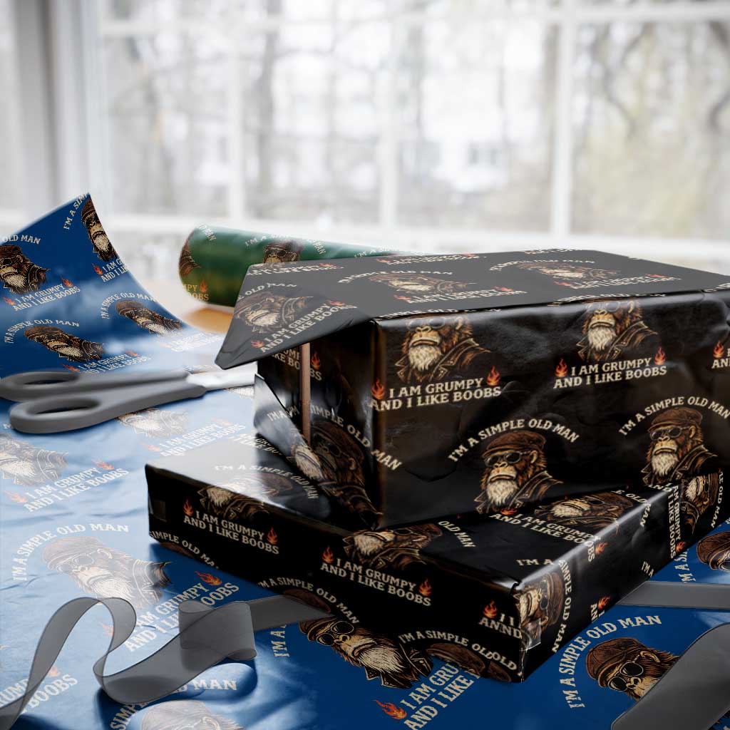 Funny Man Saying Wrapping Paper Roll Im A Simple Old Man I Am Grumpy And Like Boobs Bigfoot Gag Gift