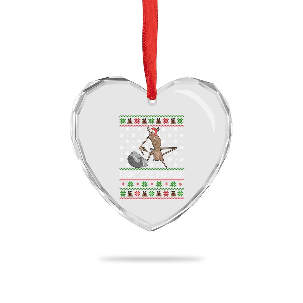 Funny Marcus The Worm Christmas Heart Crystal Glass Ornament I Dont Like This Rock Xmas Holiday - Wonder Print Shop