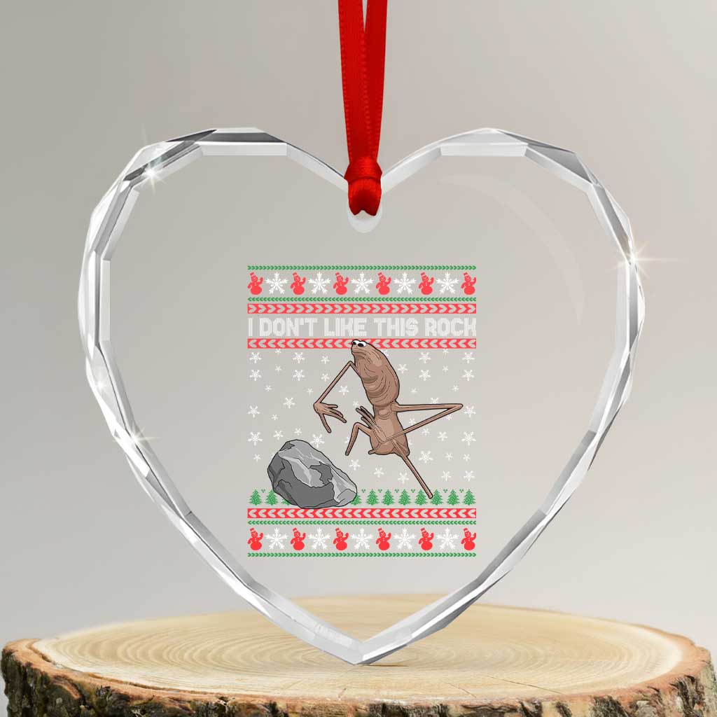 Funny Marcus The Worm Christmas Heart Crystal Glass Ornament I Dont Like This Rock Xmas Meme - Wonder Print Shop