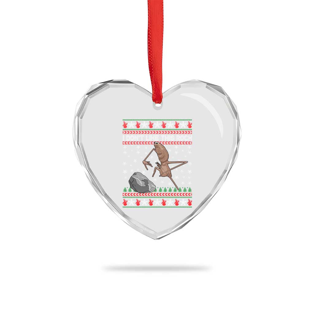 Funny Marcus The Worm Christmas Heart Crystal Glass Ornament I Dont Like This Rock Xmas Meme - Wonder Print Shop