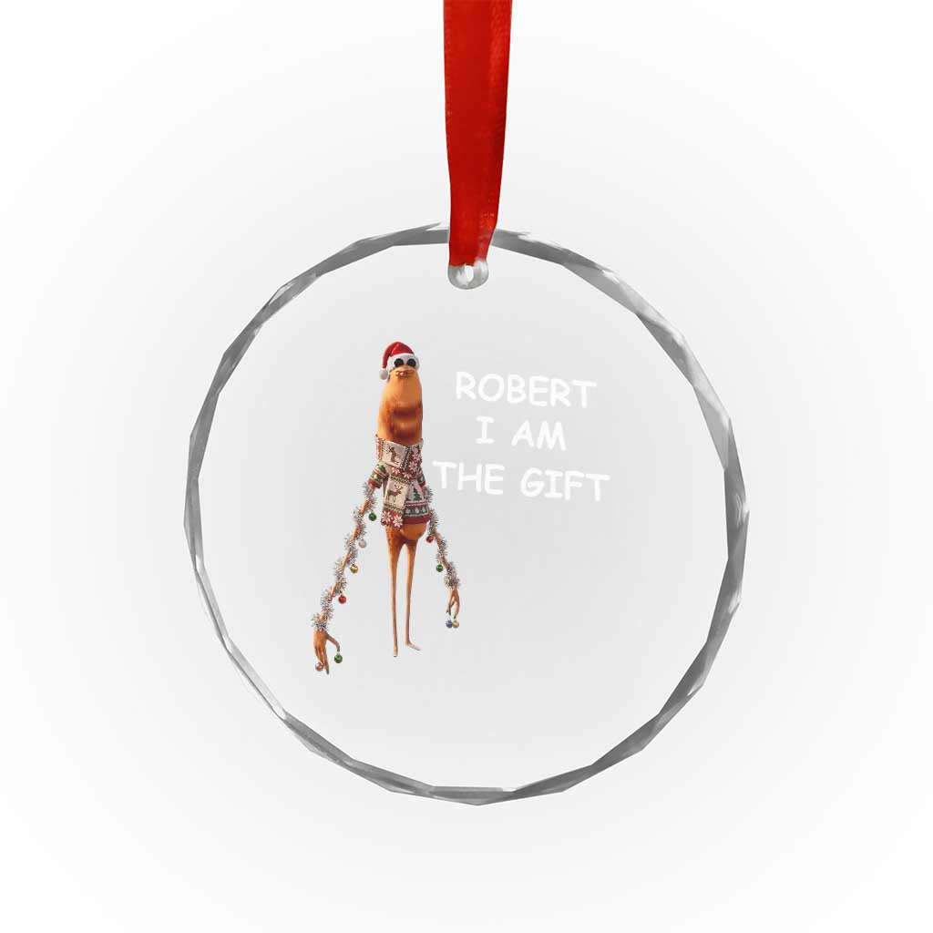 Funny Marcus the Worm in Ugly Christmas Sweater Crystal Glass Ornament Robert I Am the Gift Meme Holiday Humor - Wonder Print Shop