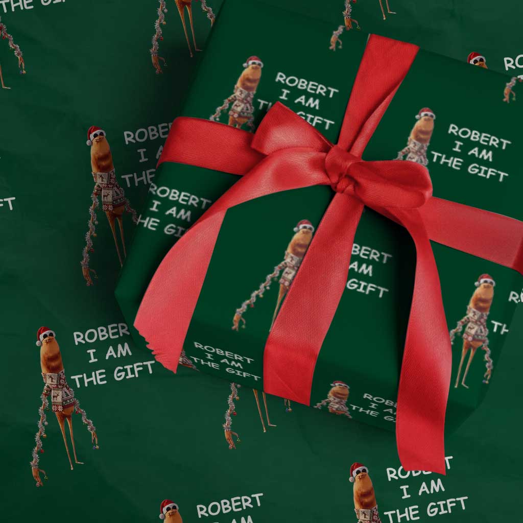 Funny Marcus the Worm in Ugly Christmas Sweater Wrapping Paper Roll Robert I Am the Gift Meme Holiday Humor - Wonder Print Shop