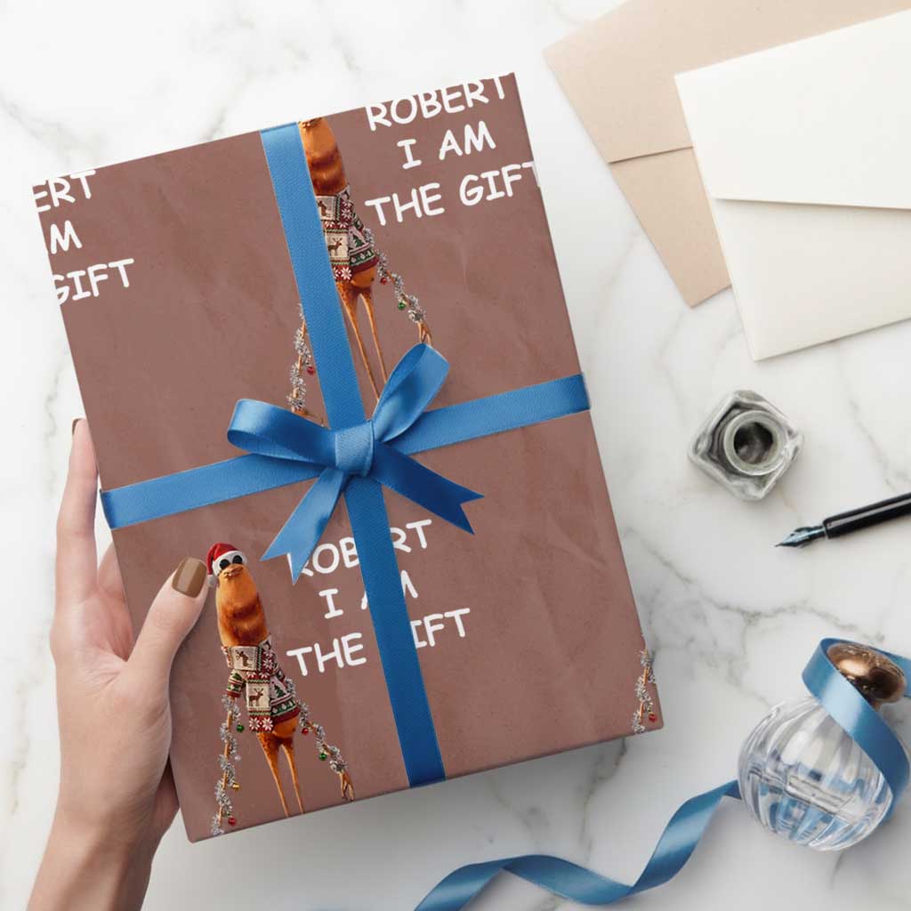Funny Marcus the Worm in Ugly Christmas Sweater Wrapping Paper Roll Robert I Am the Gift Meme Holiday Humor - Wonder Print Shop