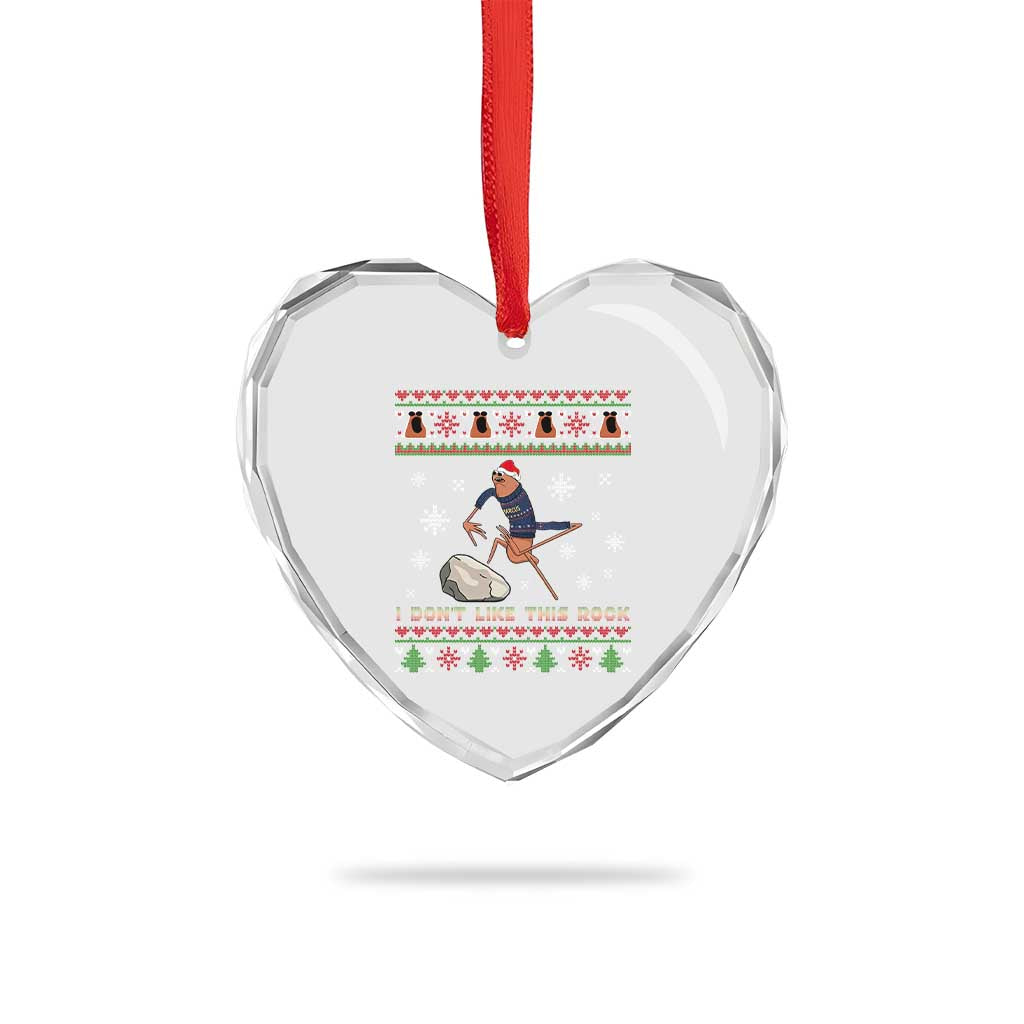 Funny Marcus The Worm Meme Heart Crystal Glass Ornament I Do Not Like This Rock Ugly Christmas Gift - Wonder Print Shop