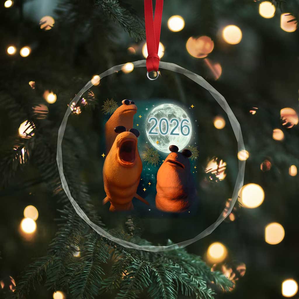 Funny Marcus The Worm New Year Crystal Glass Ornament Happy New Year 2026 Moon NYE Party - Wonder Print Shop