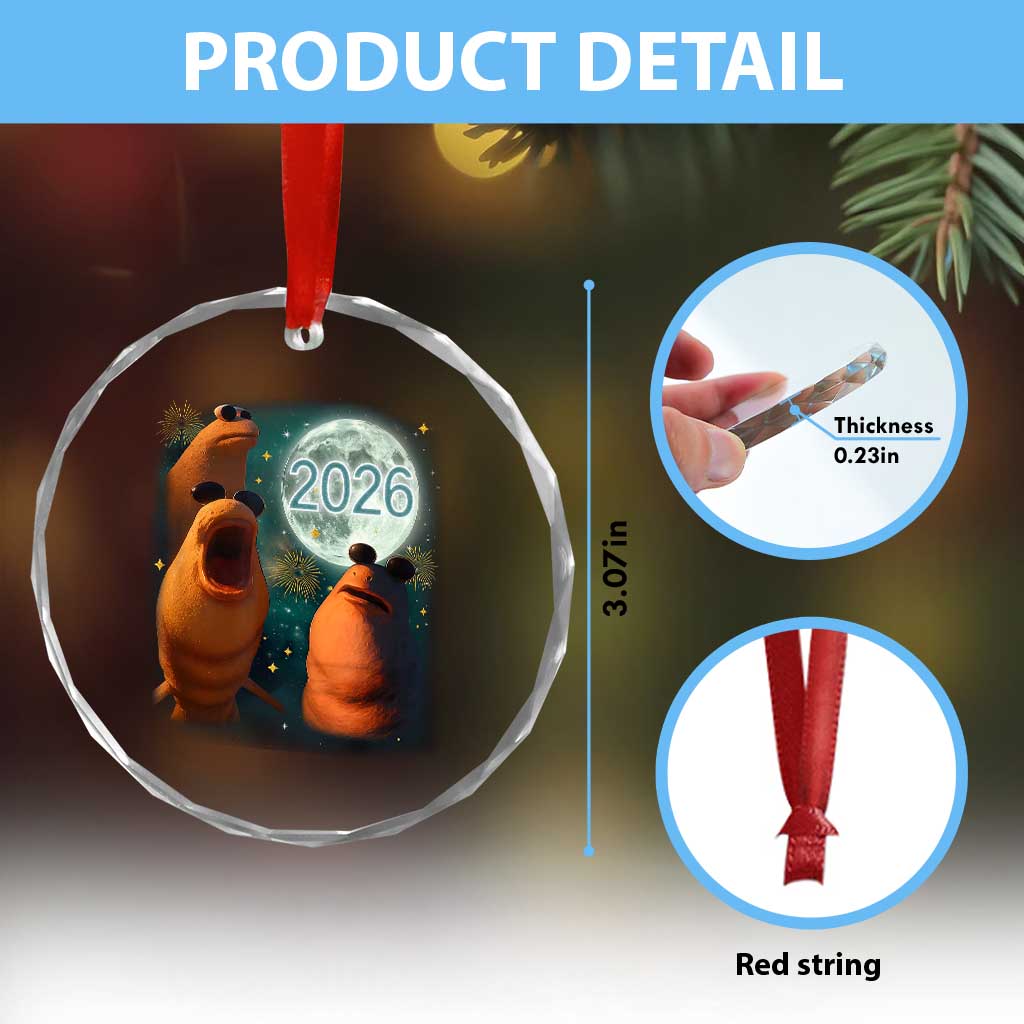 Funny Marcus The Worm New Year Crystal Glass Ornament Happy New Year 2026 Moon NYE Party - Wonder Print Shop