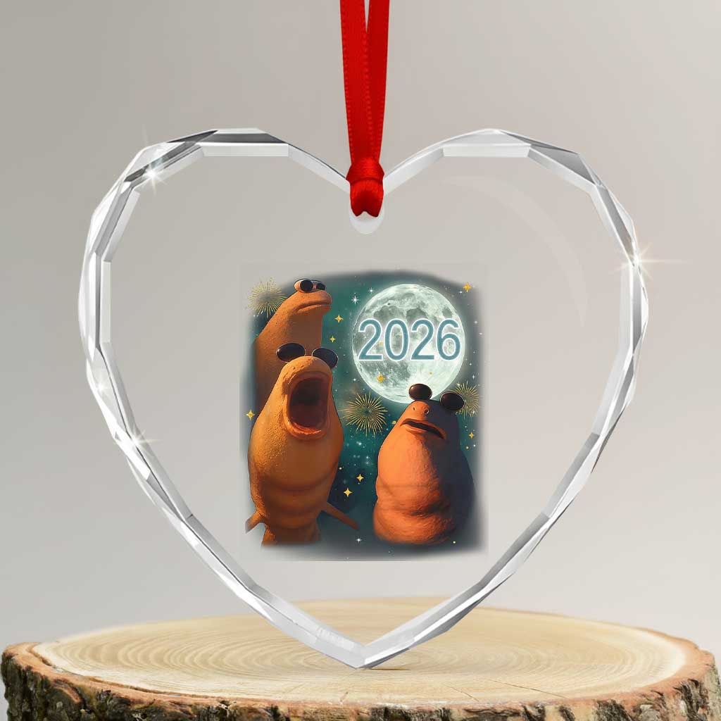 Funny Marcus The Worm New Year Heart Crystal Glass Ornament Happy New Year 2026 Moon NYE Party - Wonder Print Shop