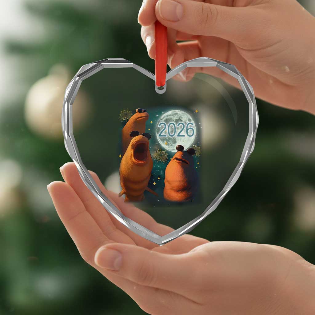 Funny Marcus The Worm New Year Heart Crystal Glass Ornament Happy New Year 2026 Moon NYE Party - Wonder Print Shop