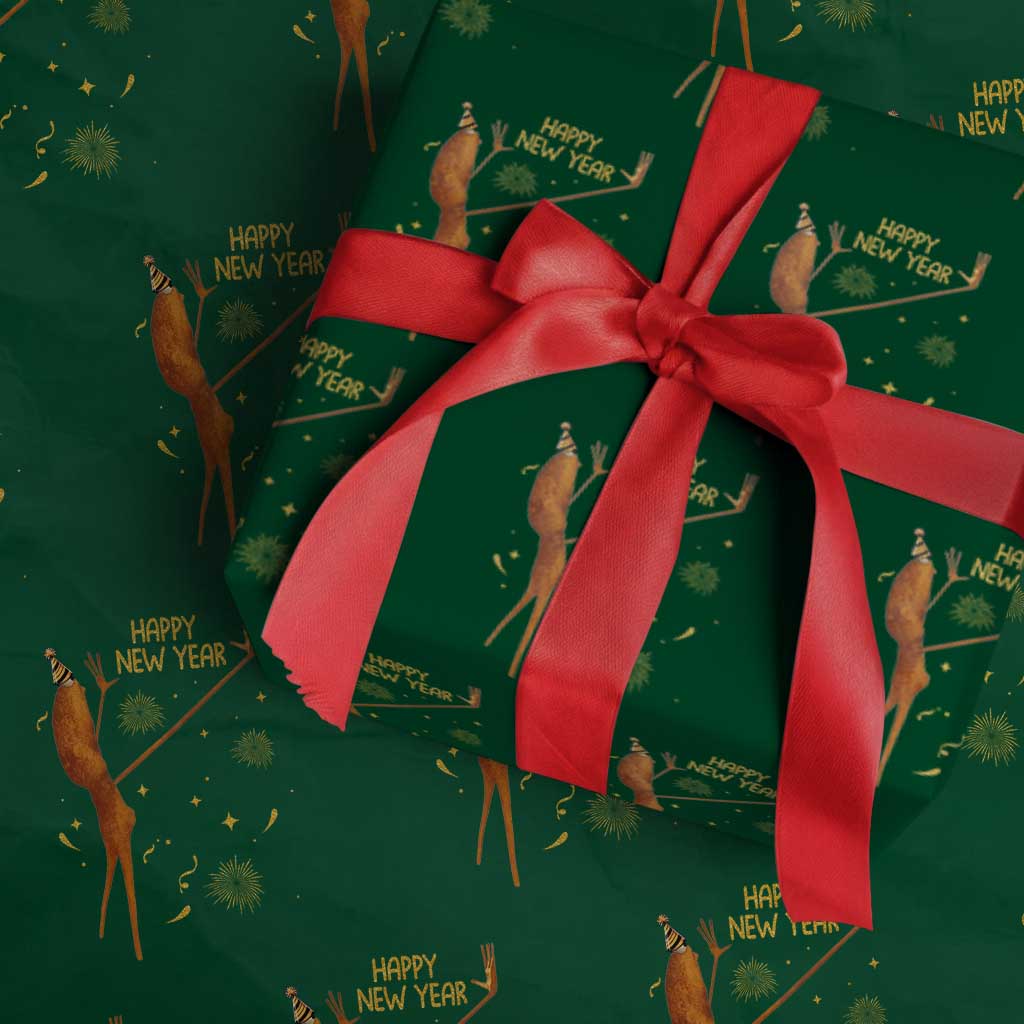 Funny Marcus The Worm New Year Wrapping Paper Roll Happy New Year NYE Party Firework - Wonder Print Shop