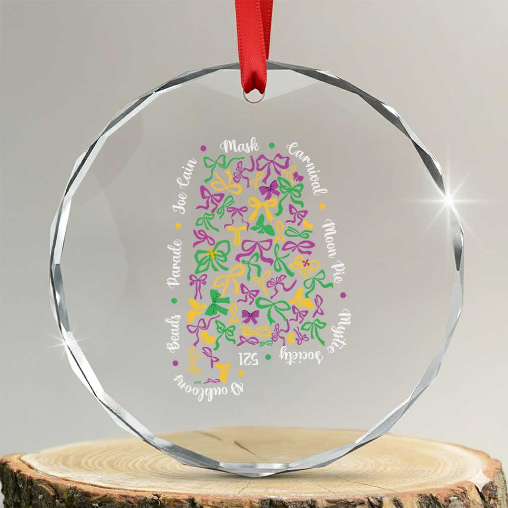 Funny Mardi Gras Alabama Map Coquette Bow Crystal Glass Ornament Moon Pie Carnival Joe Cain Beads