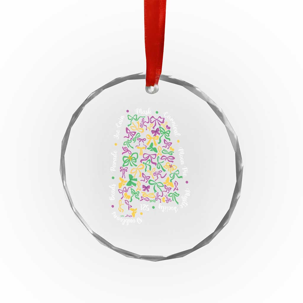 Funny Mardi Gras Alabama Map Coquette Bow Crystal Glass Ornament Moon Pie Carnival Joe Cain Beads