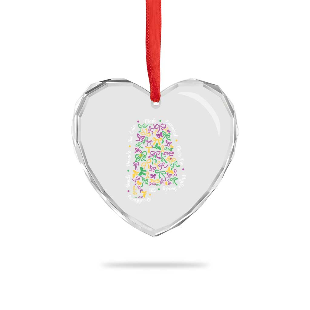 Funny Mardi Gras Alabama Map Coquette Bow Heart Crystal Glass Ornament Moon Pie Carnival Joe Cain Beads
