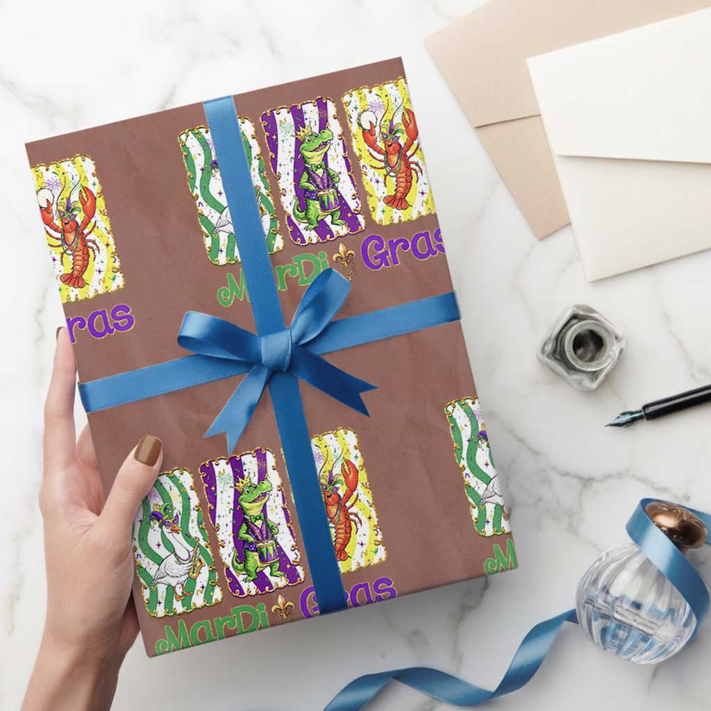 Funny Mardi Gras Animal Wrapping Paper Roll Alligator Crawfish Goose New Orleans Louisiana